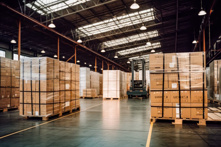 boxes on pallets in a warehouse